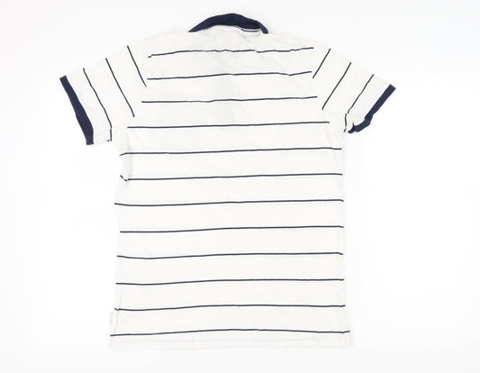 Lee Cooper Men's White Striped Polo Shirt L
