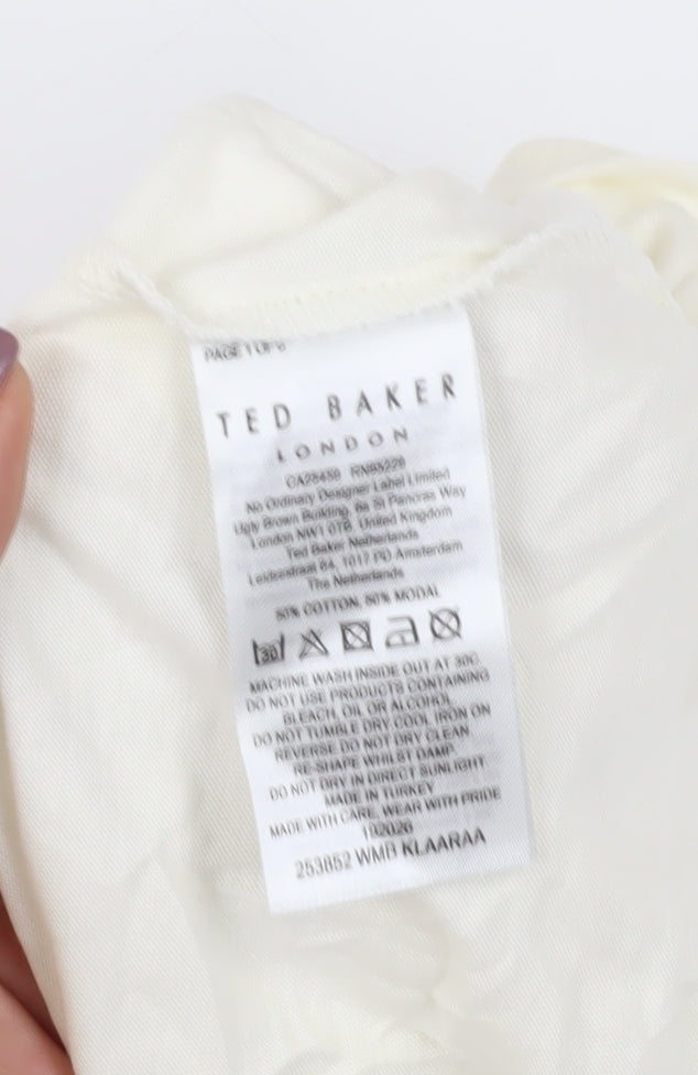 Womens UK Size M Ted Baker Ivory Basic T-Shirt