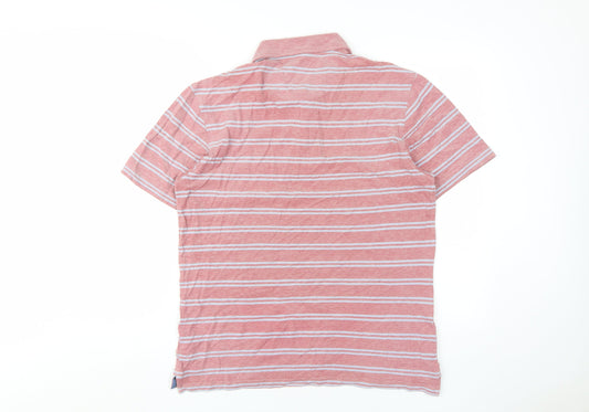 Marks and Spencer Men's Red Striped Polo - Medium
