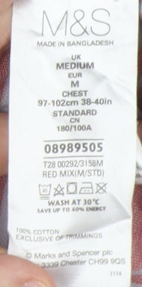 Marks and Spencer Men's Red Striped Polo - Medium