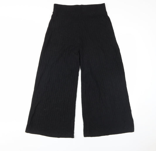 Womens UK Size S Stradivarius Relaxed Fit Wide-Leg Black Trousers