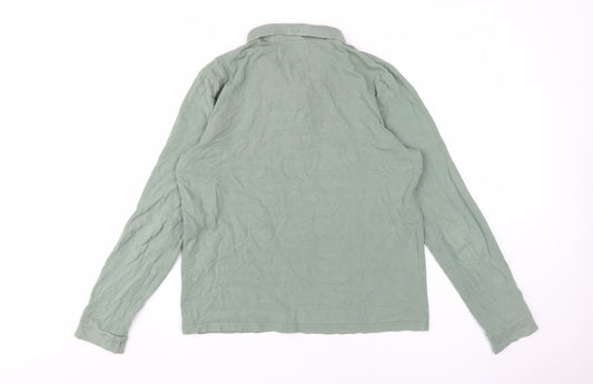 ASOS Men's Green Long Sleeve Polo Shirt, M, Button Collar