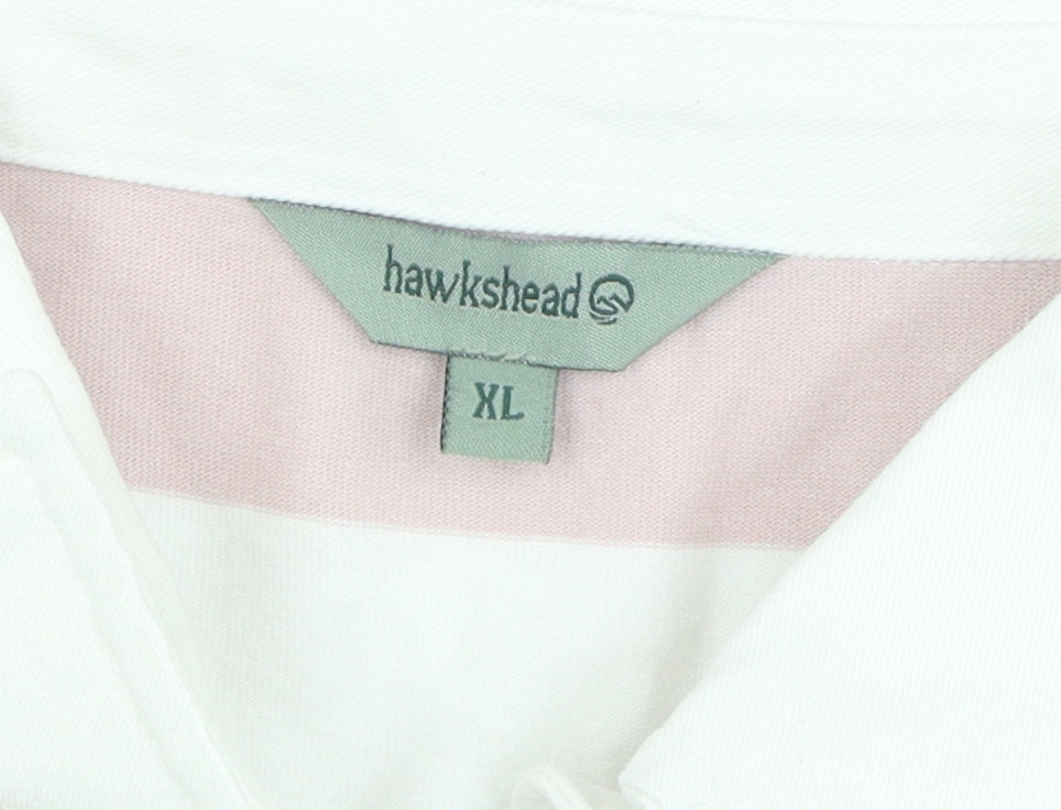 Hawkshead Men's Pink Striped Polo XL Short Sleeve