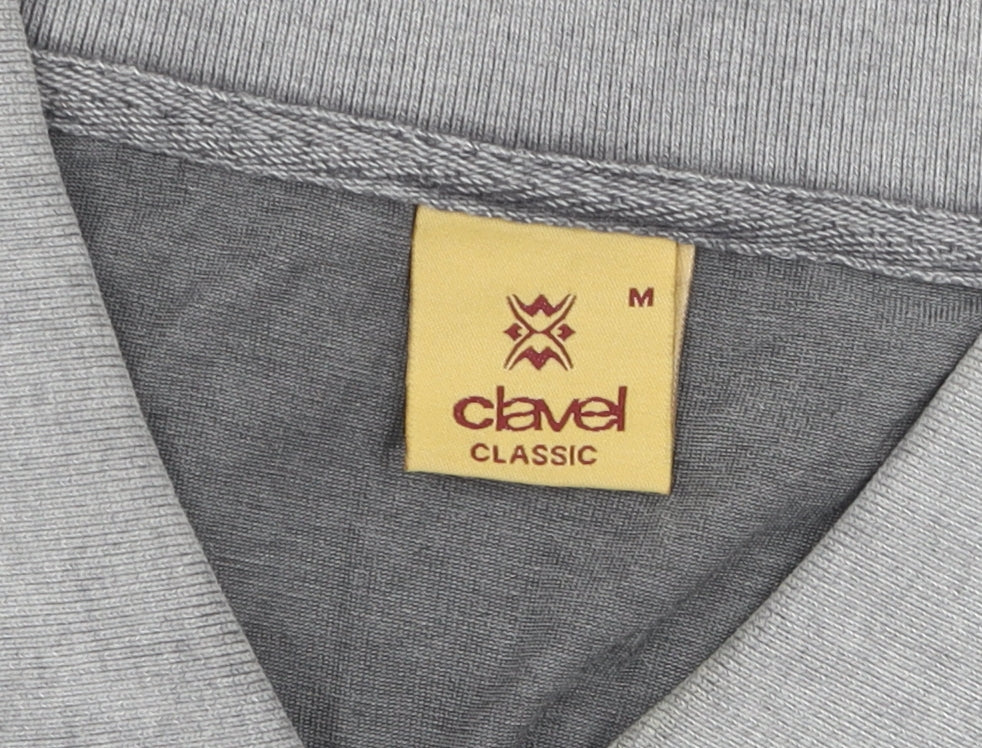 Clavel Men's Grey Striped Polo M Classic Fit