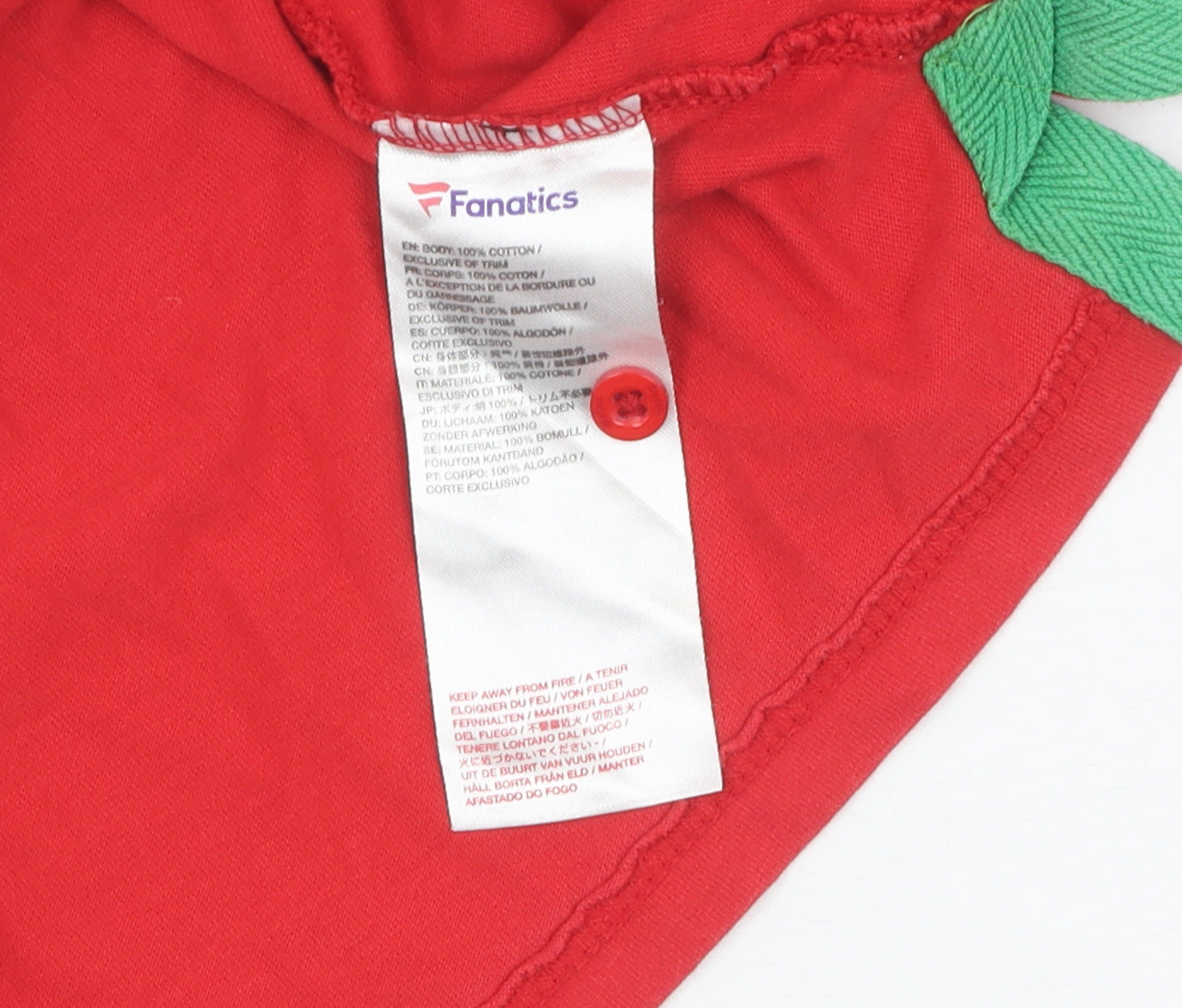 Brand and care label for Fanatics Teens Red Rugby Polo Shirt 13, WRU Logo, Casual Wear