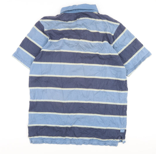 Maine New England Men's Blue Striped Polo, M