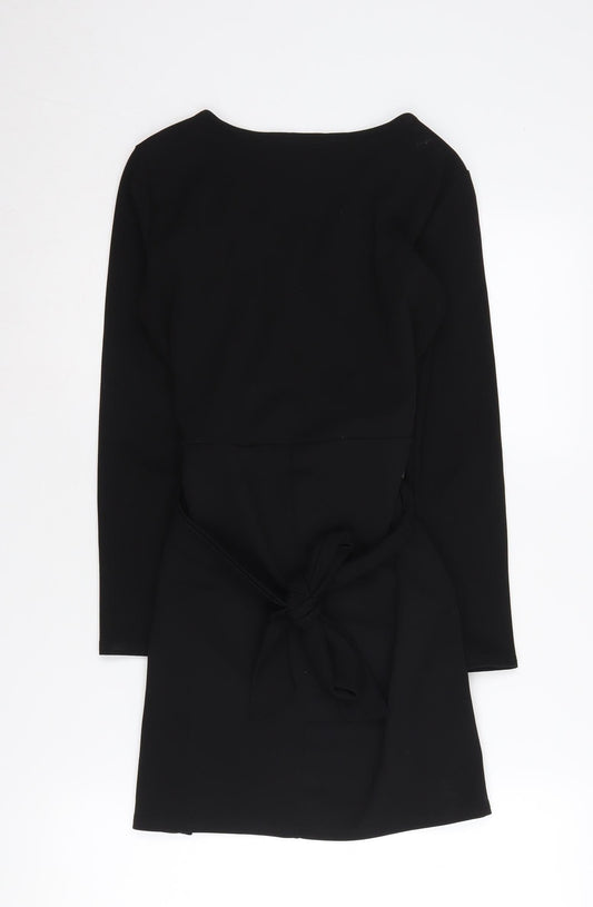 boohoo Women's Black Wrap Dress, Size 6, Long Sleeve
