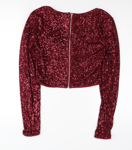 Womens UK Size 10 PRETTYLITTLETHING Red Cropped Blouse