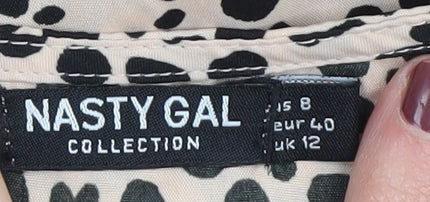 Nasty Gal Women's Beige Animal Print Cropped Blouse Size 12