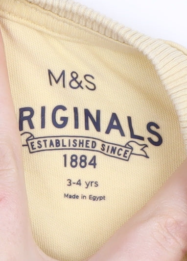 Marks and Spencer Boys Beige Cotton T-Shirt 3-4 Years