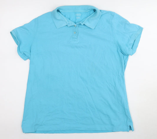 Additional front view of Lands' End unisex blue polo shirt, size L, short sleeve