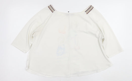 Zara Women's White Artistic T-Shirt Size 12