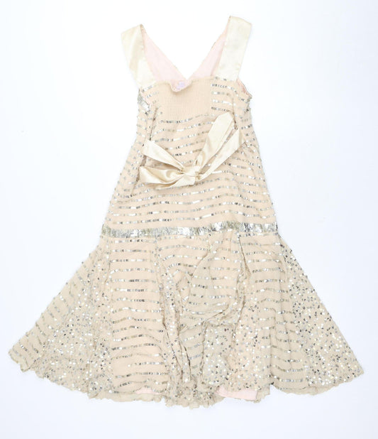 Monsoon Beige Sequin Sleeveless Party Dress 12-14