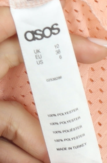 Close-up detail of ASOS Women's Pink Jersey T-Shirt, size 10, Regular Fit