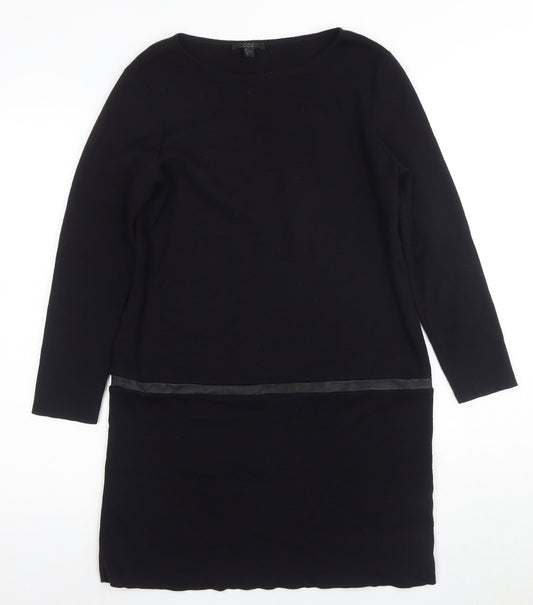 Additional front view of COS Women's Black Knit Shift Dress, size 8, Knee Length