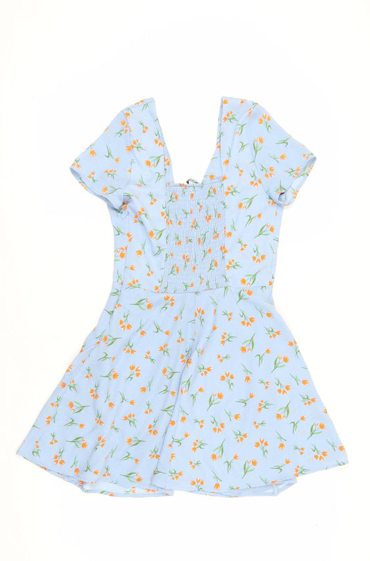 Zara Women's Blue Floral Fit & Flare Dress M
