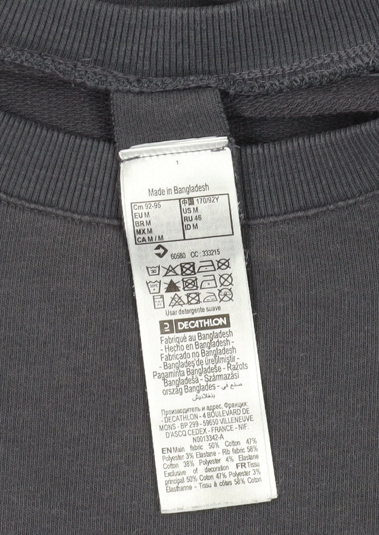 Close-up detail of Decathlon unisex adults grey m pullover sweatshirt casual