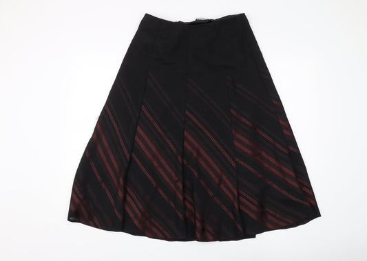 Marks and Spencer A-Line Black Skirt, Size 10, Striped