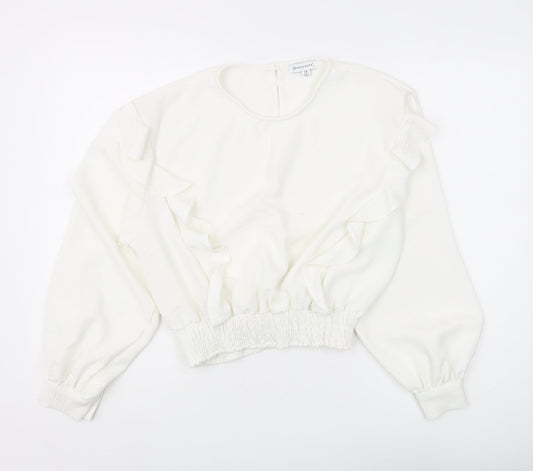 Womens UK Size 12 Warehouse White Ringer Blouse