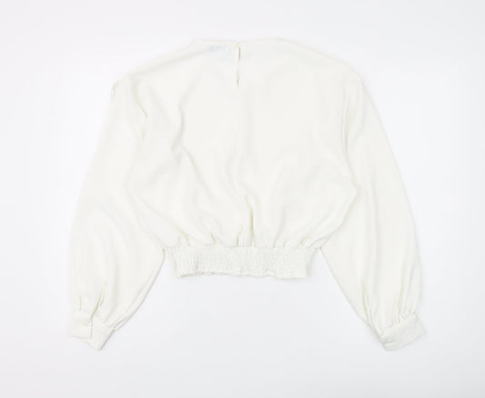 Womens UK Size 12 Warehouse White Ringer Blouse