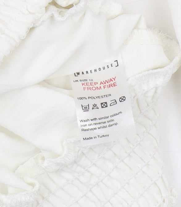 Womens UK Size 12 Warehouse White Ringer Blouse