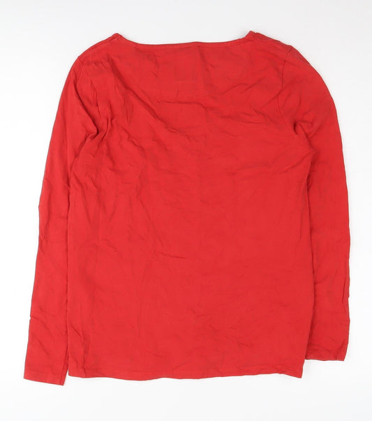 Laura Ashley Women's Red Dog T-Shirt, Size 12, Long Sleeve