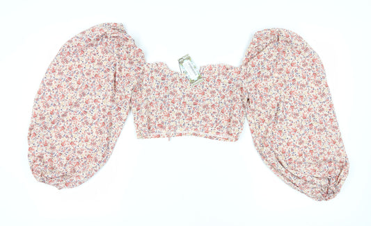 Boohoo Women’s Cropped Floral Balloon Sleeve Blouse Size 12
