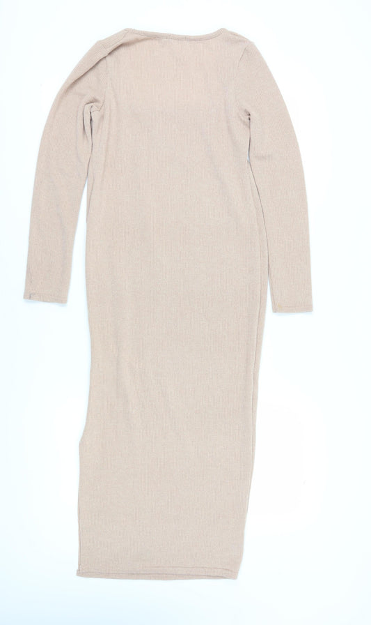 Boohoo Women's Beige Bodycon Midi Dress Size 8