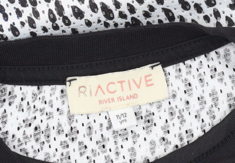 River Island Girls Black White Animal Print T-Shirt 11-12