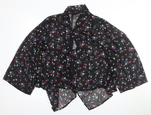 Boohoo Women's Black Kimono Floral Blouse S
