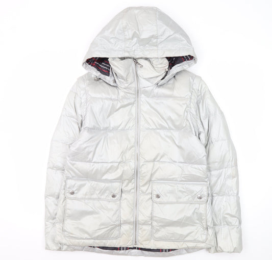 Womens UK Size XS Lands' End Silver Puffer Jacket
