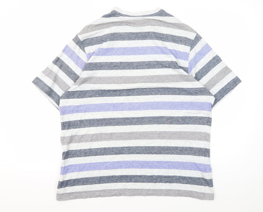 Marks and Spencer Men's Grey Striped T-Shirt M