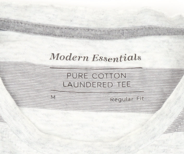 Marks and Spencer Men's Grey Striped T-Shirt M