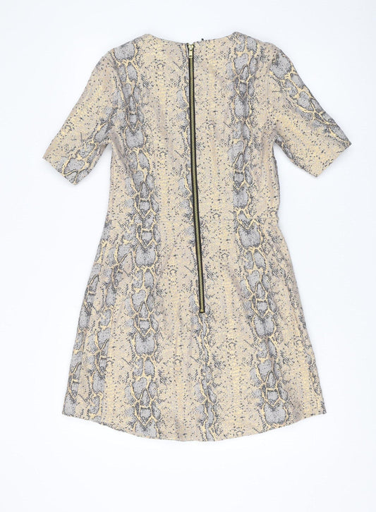 Topshop Women's Beige Animal Print Shift Dress, Size 10