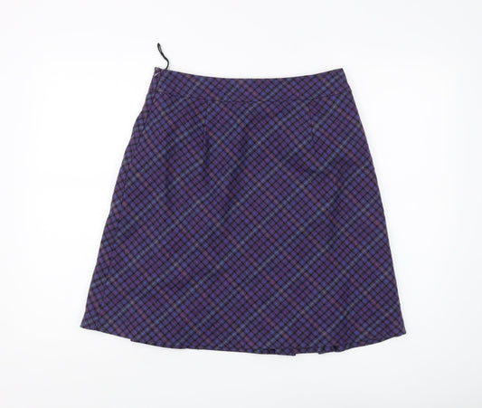 Marks and Spencer Women Purple A-Line Check Skirt UK 10