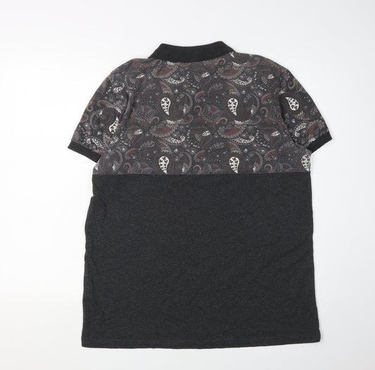 Koton Men's Black Paisley Polo Shirt XL Slim Fit