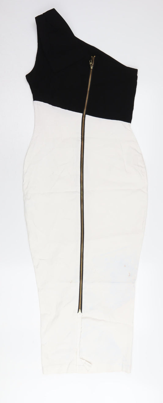 Vesper Women's One Shoulder Black & White Midi Pencil Dress