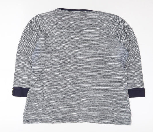 EWM Women's Blue Striped Jersey Top L