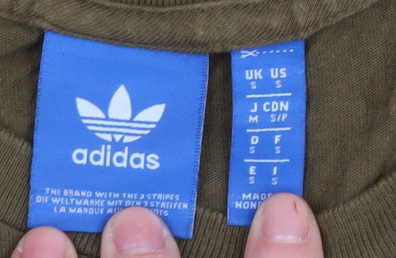 Adidas Men's Brown Logo T-Shirt, Size S, Cotton, Crew Neck