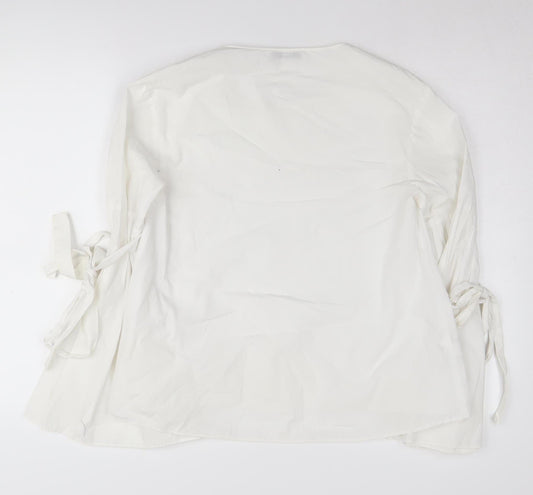 MNG Women's White Blouse, Size 8, Lightweight Tie Sleeve
