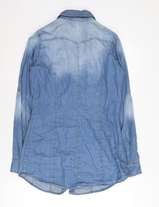 Womens UK Size 8 Dorothy Perkins Blue Basic Button-Up