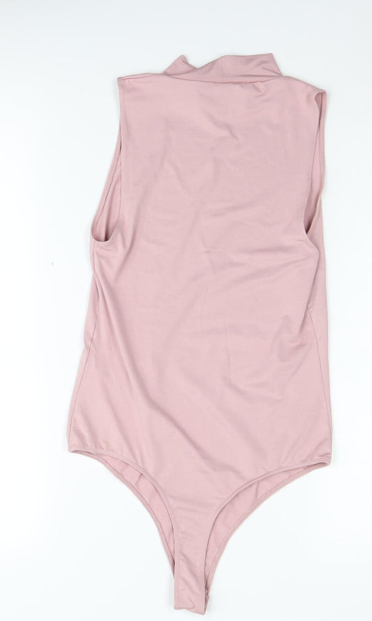 Bershka Women's Pink Mock Neck Bodysuit - Size 12