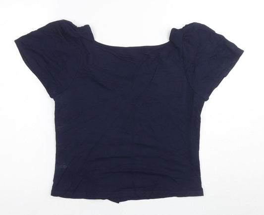 Warehouse Women's Blue Button-Up Square Neck Top