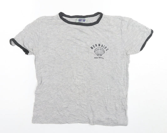 Womens UK Size S Pull & Bear Grey Ringer T-Shirt