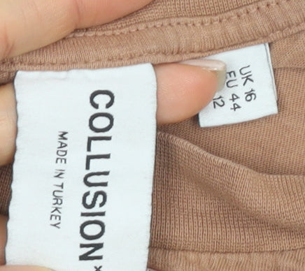Unisex Adults UK Size 16 COLLUSION Brown T-Shirt