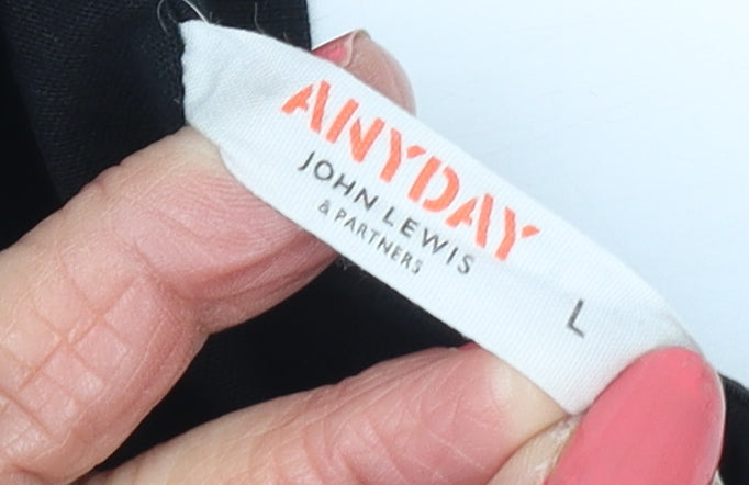 John Lewis Women Black T-Shirt, L, Crew Neck, Embroidered