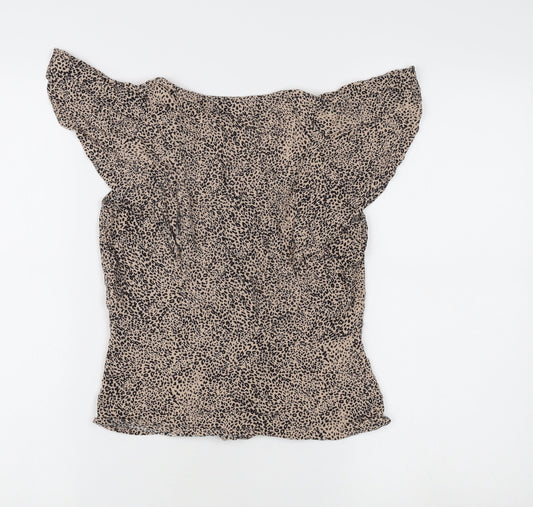 MNG Women's Beige Animal Print Blouse, Size S