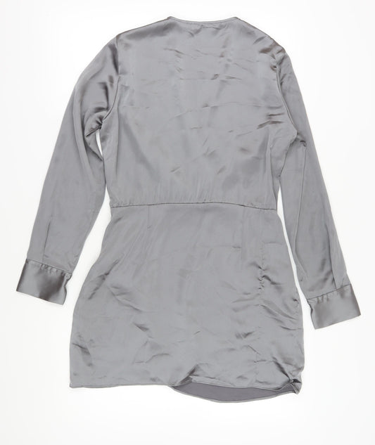 Zara Women's Grey Wrap Dress, L, Casual V-Neck Style
