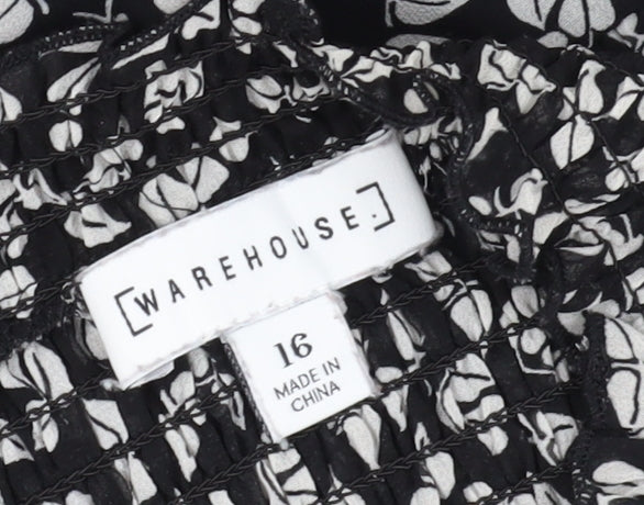 Womens UK Size 16 Warehouse Black Tunic Blouse