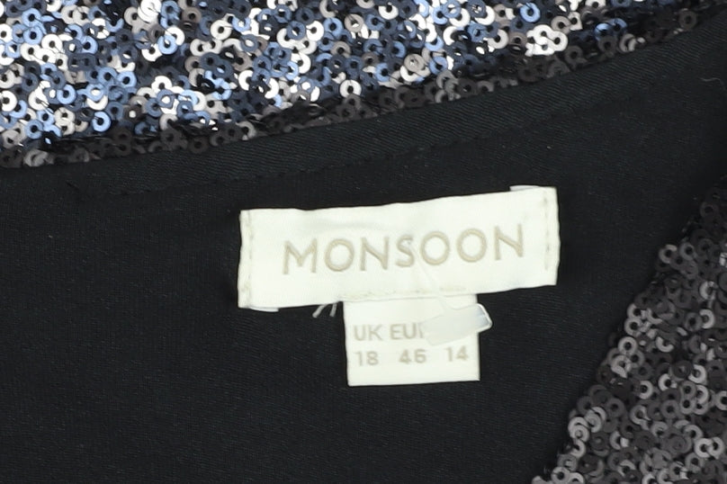 Monsoon Women's Black Sequin Sheath Dress Size 18